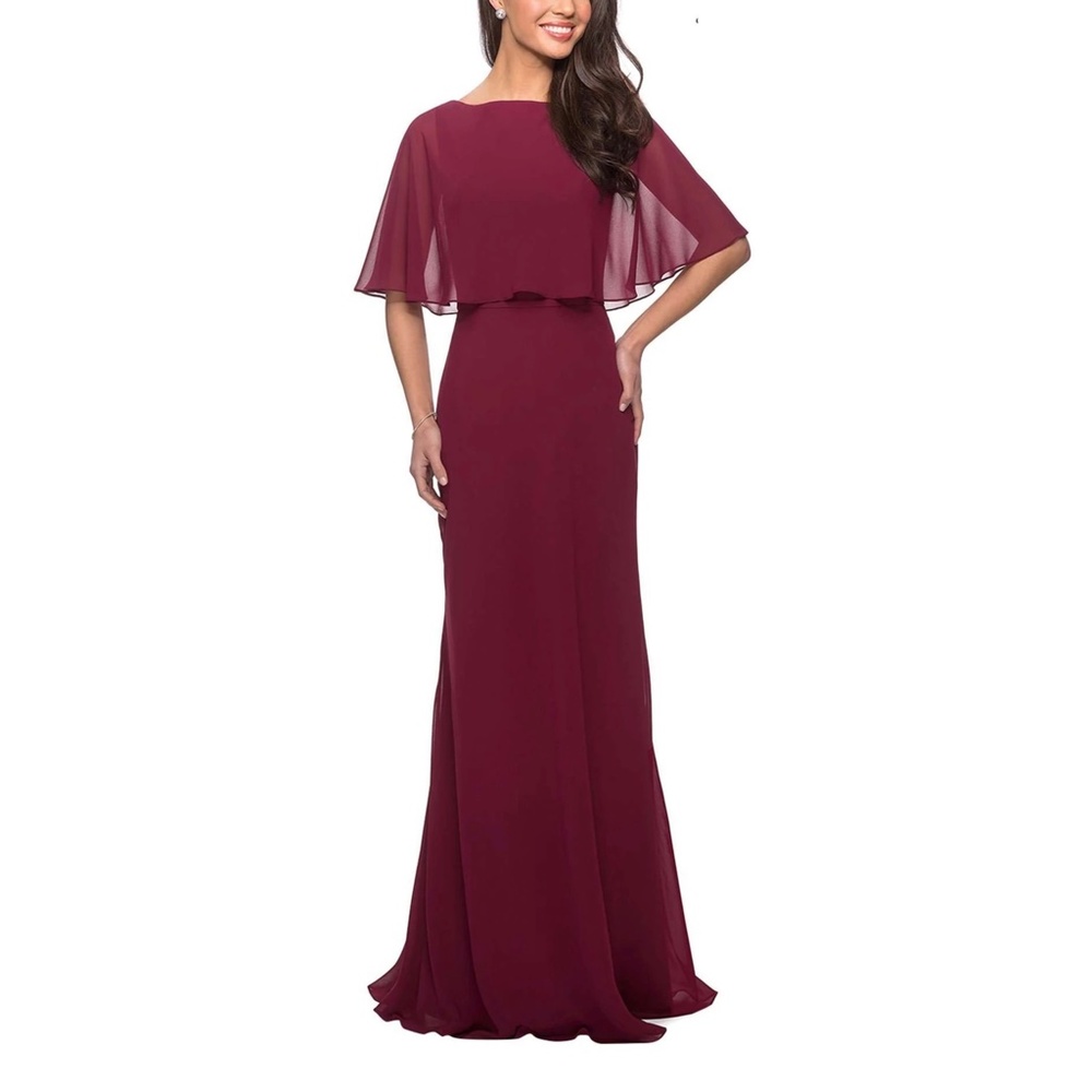 NEW La Femme 25204 Popover Overlay Cape Capelet Chiffon Gown